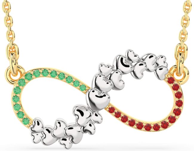Large Emerald & Ruby Gold Silver Infinity Heart Necklace