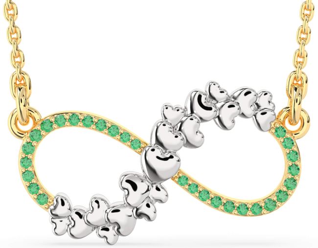 Large Emerald Gold Silver Infinity Heart Necklace