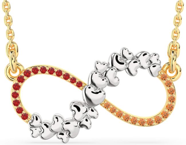 Large Ruby & Citrine Gold Silver Infinity Heart Necklace