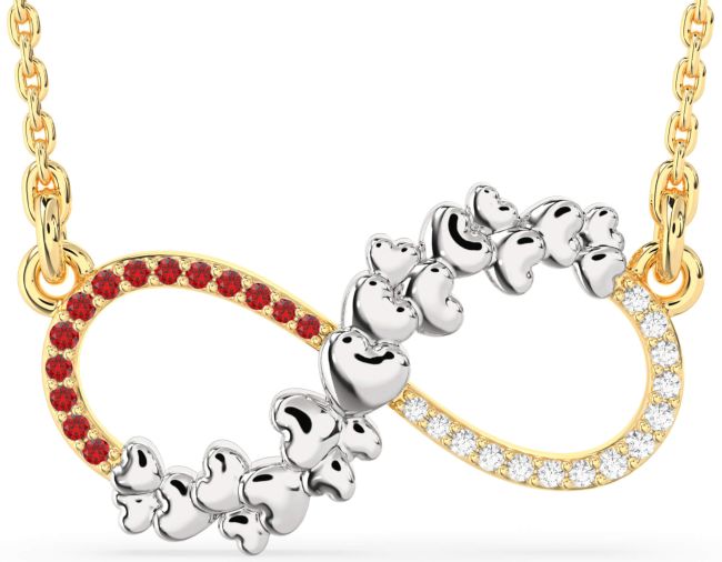 Large Diamond & Ruby Gold Silver Infinity Heart Necklace