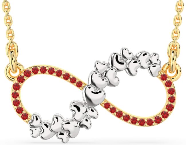 Large Ruby Gold Silver Infinity Heart Necklace
