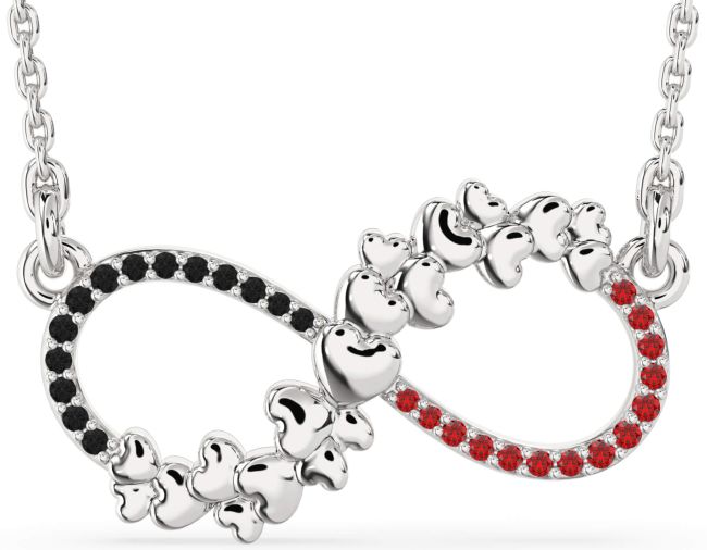 Large Black Diamond & Ruby Silver Infinity Heart Necklace