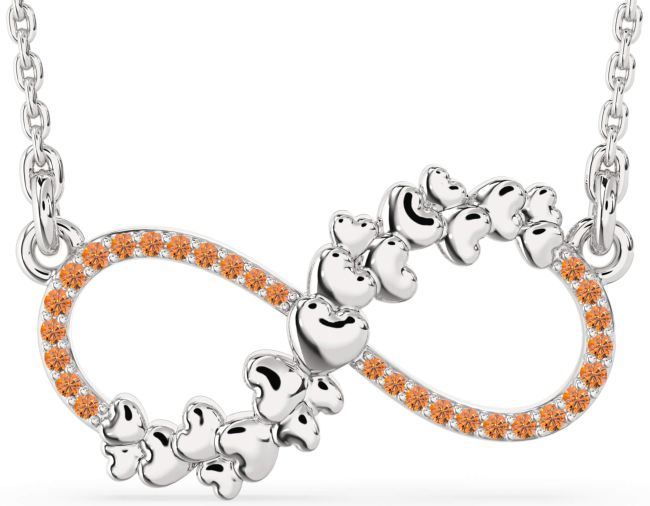 Large Citrine Platinum Infinity Heart Necklace