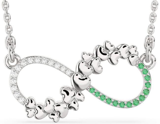 Large Emerald & Diamond Platinum Infinity Heart Necklace