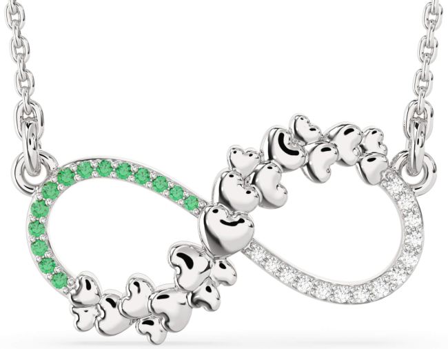 Large Diamond & Emerald Platinum Infinity Heart Necklace