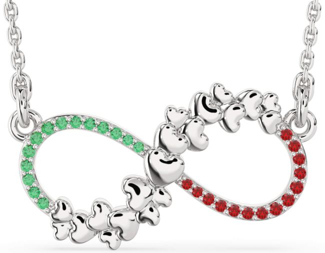 Large Emerald & Ruby Platinum Infinity Heart Necklace