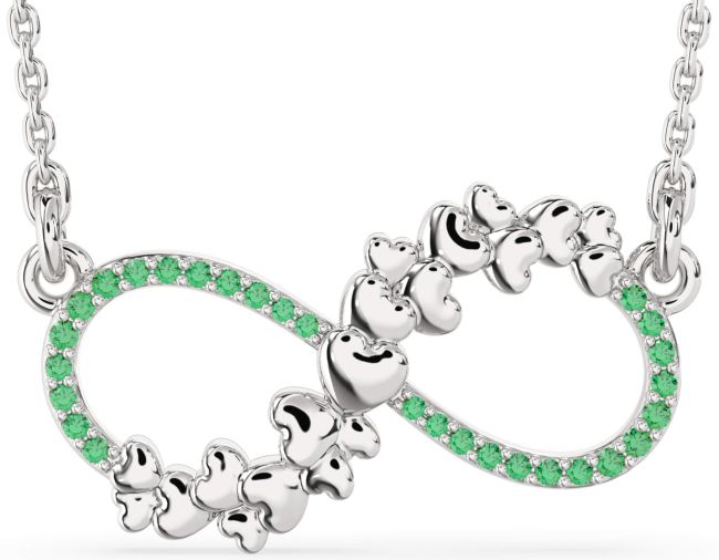 Large Emerald Silver Infinity Heart Necklace