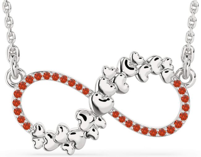 Large Fire Opal Platinum Infinity Heart Necklace
