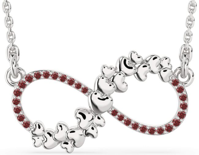 Large Garnet Platinum Infinity Heart Necklace