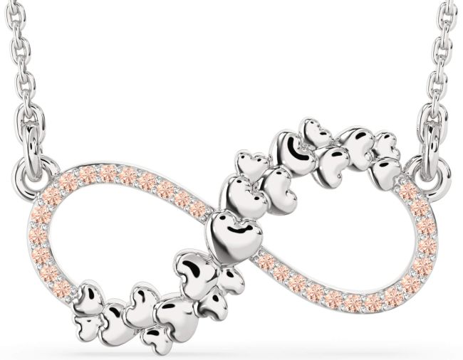 Large Morganite Silver Infinity Heart Necklace