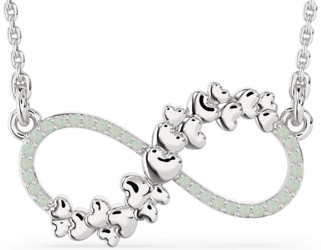Large Opal Platinum Infinity Heart Necklace