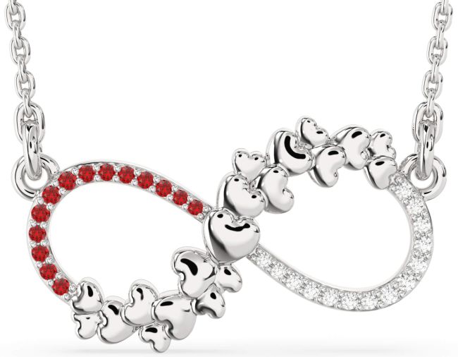 Large Diamond & Ruby Silver Infinity Heart Necklace