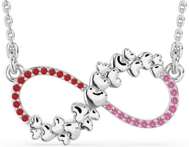 Large Ruby & Pink Sapphire Platinum Infinity Heart Necklace