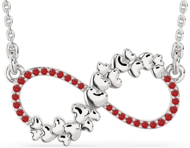 Large Ruby Silver Infinity Heart Necklace