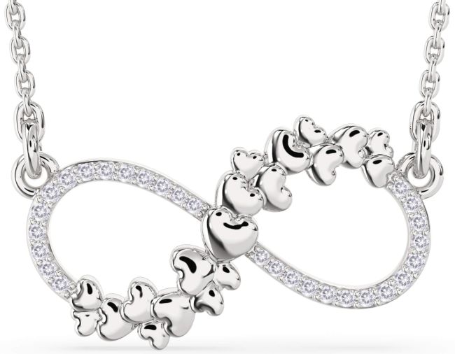 Large Salt & Pepper Diamond Platinum Infinity Heart Necklace