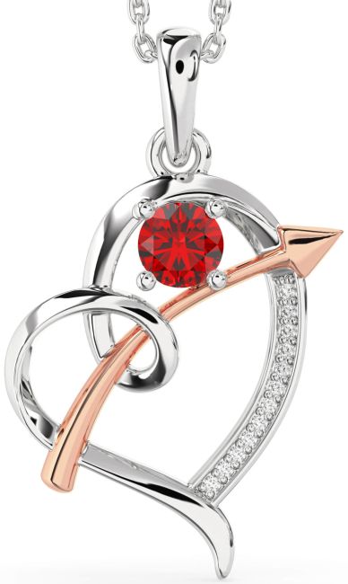 Diamond Ruby Silver & 10K Rose Gold Heart Necklace