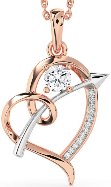 Diamond Rose Gold Silver Heart Necklace