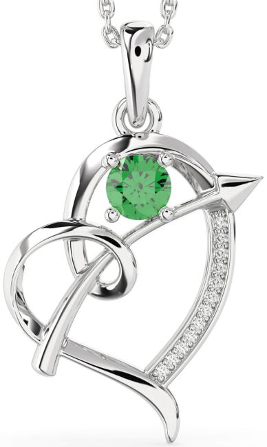Diamond Emerald Platinum Heart Necklace