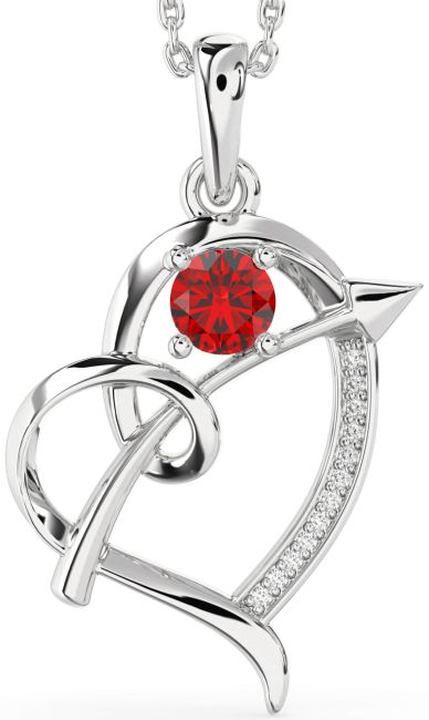 Diamond Ruby Platinum Heart Necklace