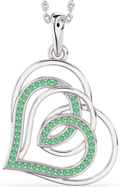Emerald Silver Heart Necklace