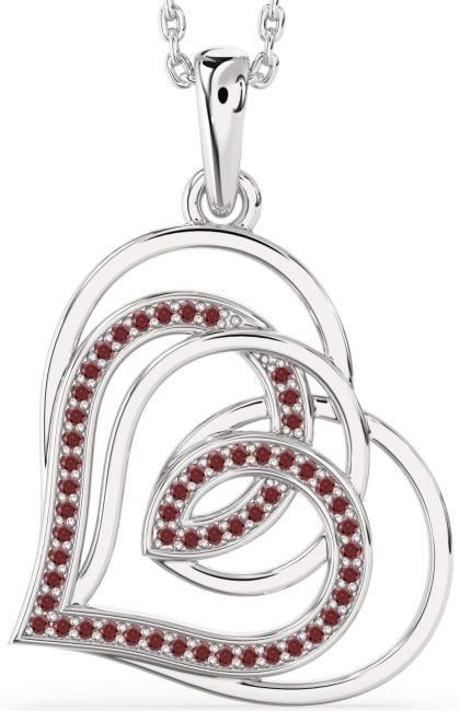 Garnet Silver Heart Necklace
