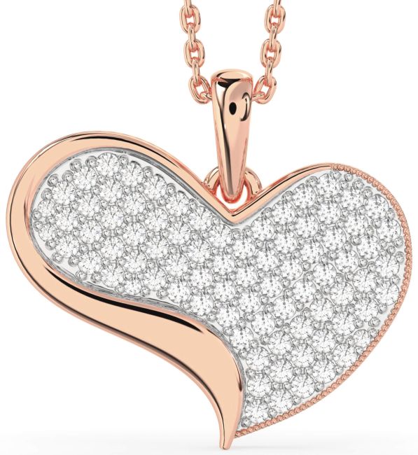 Large Diamond Rose Gold Silver Heart Necklace
