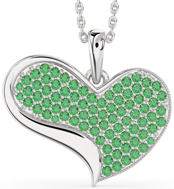 Large Emerald Silver Heart Necklace