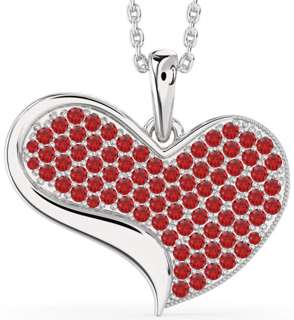 Large Ruby Platinum Heart Necklace