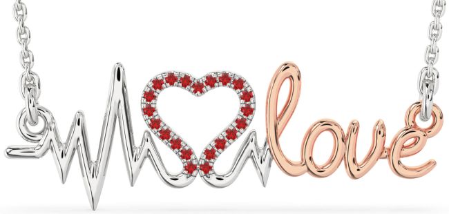Large Ruby Silver & 10K Rose Gold Heart Necklace