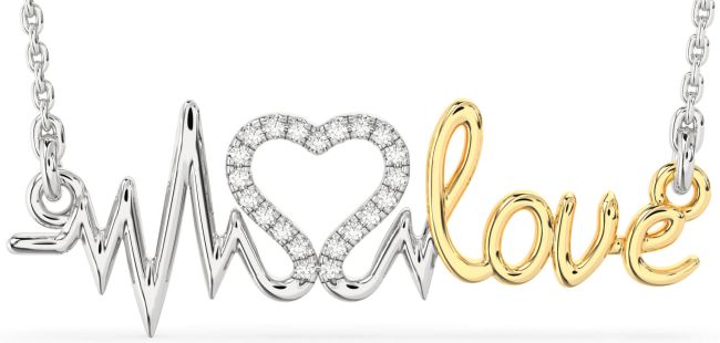 Large Diamond White Yellow Gold Heart Necklace
