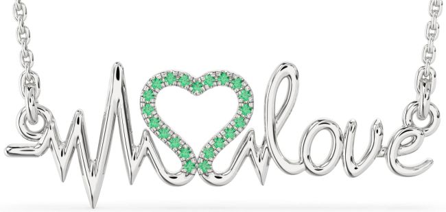 Large Emerald Silver Heart Necklace
