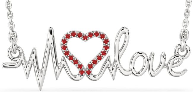 Large Ruby Platinum Heart Necklace