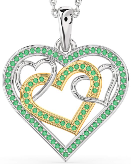 Emerald Platinum & Yellow Gold Heart Necklace