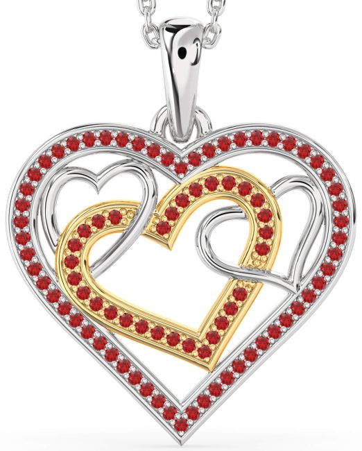 Ruby Platinum & Yellow Gold Heart Necklace