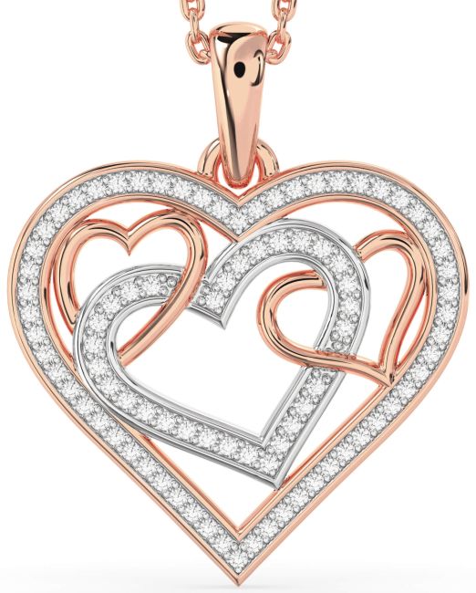 Diamond Platinum & Rose Gold Heart Necklace