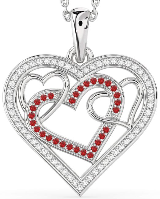 Diamond & Ruby Platinum Heart Necklace