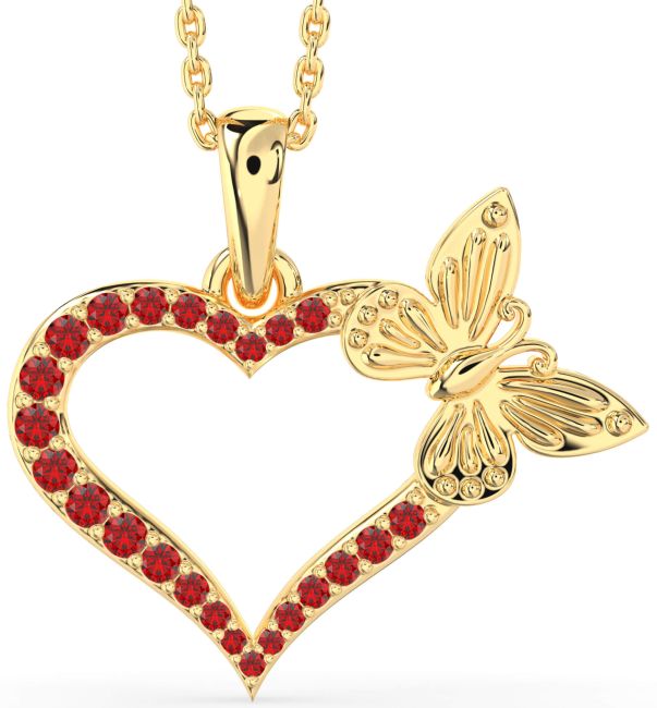 Large Ruby Gold Heart Butterfly Necklace