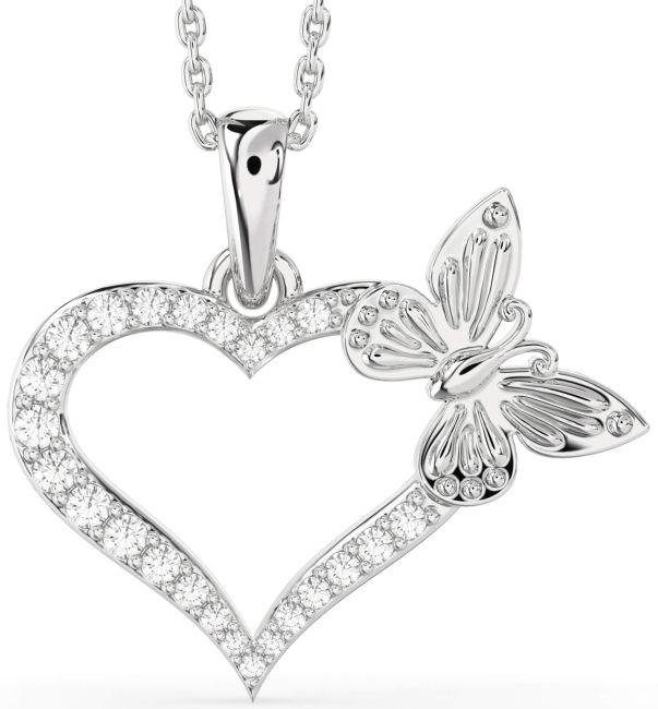 Large Diamond Platinum Heart Butterfly Necklace