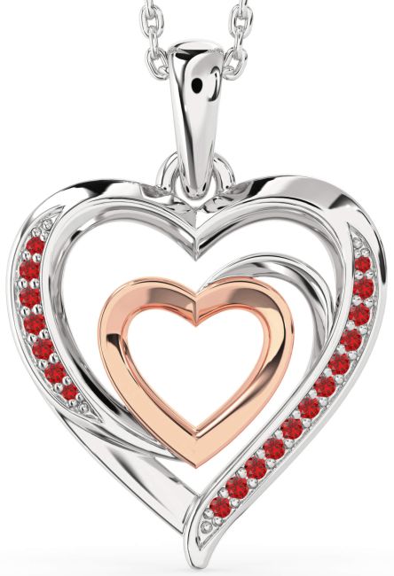 Ruby Silver & 10K Rose Gold Heart Necklace