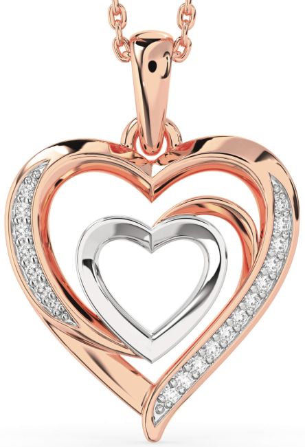 Diamond Platinum & Rose Gold Heart Necklace