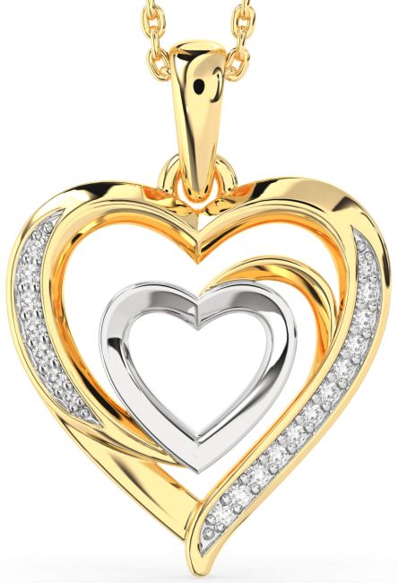 Diamond Gold Silver Heart Necklace