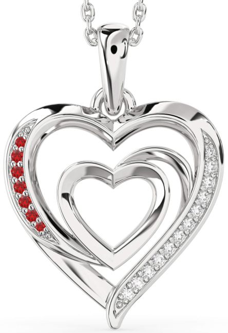 Diamond & Ruby Platinum Heart Necklace