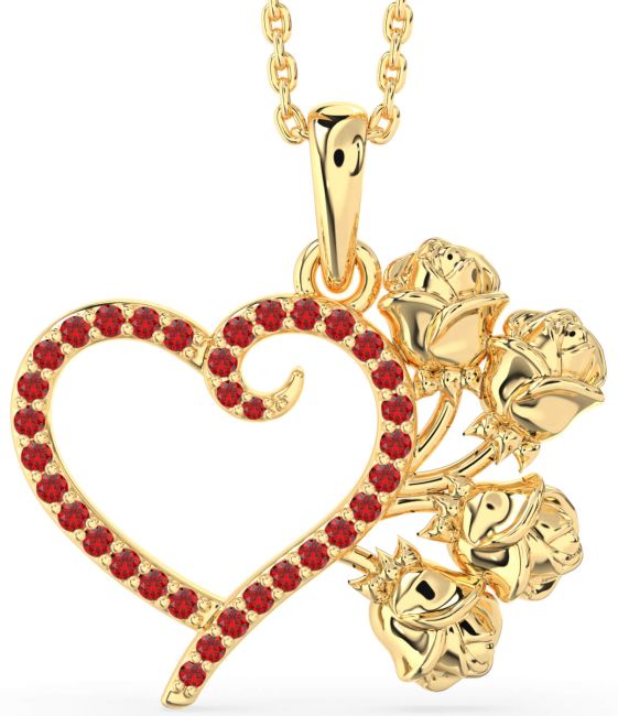 Large Ruby Gold Silver Heart Flower Necklace