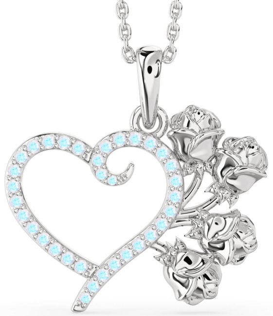 Large Moonstone Silver Heart Flower Necklace