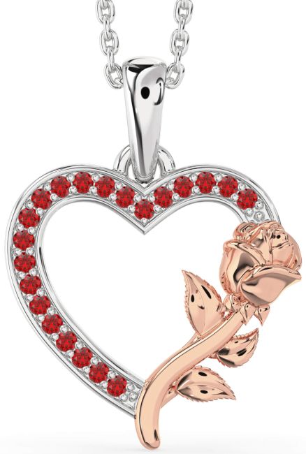 Ruby Rose Gold Silver Heart Flower Necklace
