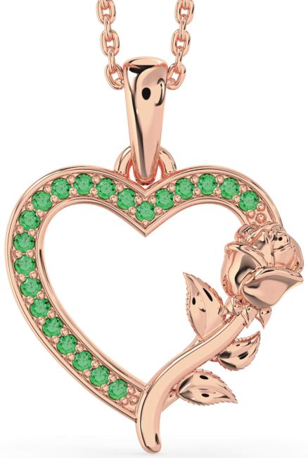 Emerald Rose Gold Heart Flower Necklace