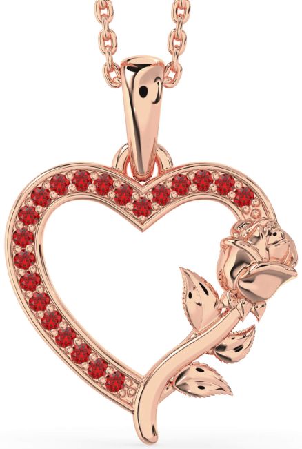Ruby Rose Gold Silver Heart Flower Necklace