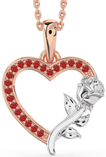 Ruby Rose Gold Silver Heart Flower Necklace