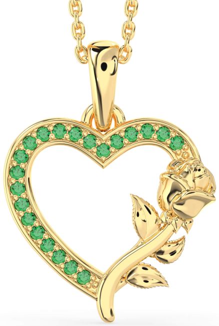 Emerald Gold Heart Flower Necklace