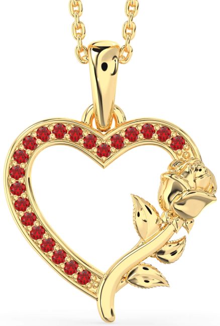 Ruby Gold Heart Flower Necklace